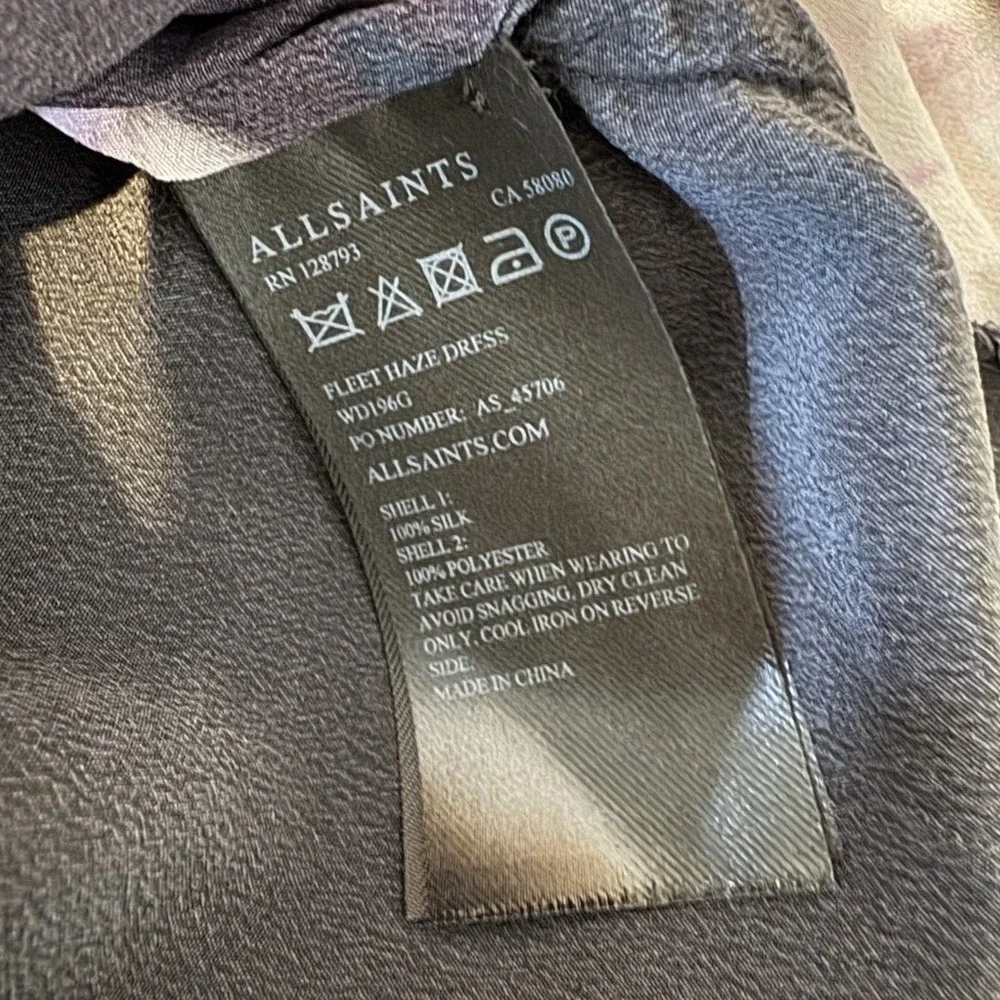 AllSaints Fleet Haze Silk Floral Shirt Dress Black Sheer Yoke Women's US 4 UK 8 - Picture 8 of 9